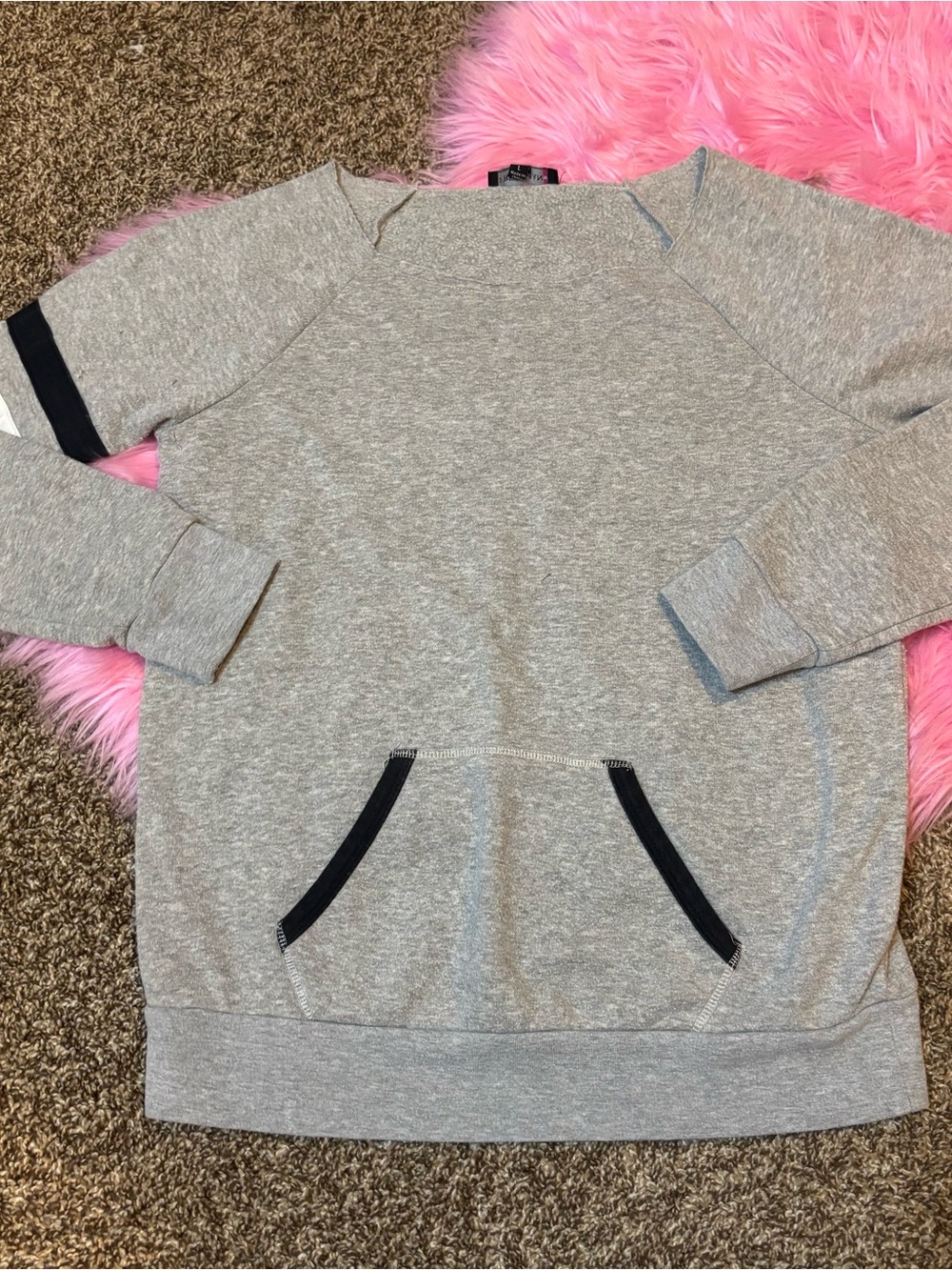 Freshman 1996 Gray Varsity Sweatshirt Womens Large Y2K Raglan Pullover Kangaroo